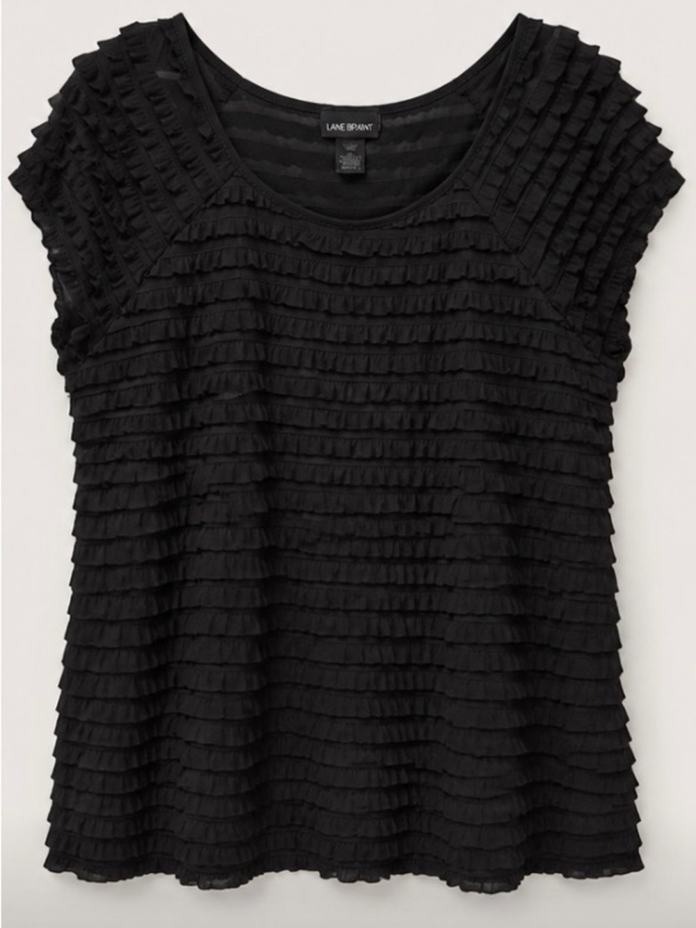Lane Bryant Black Ruffle Scoop Neck Short Sleeve Top